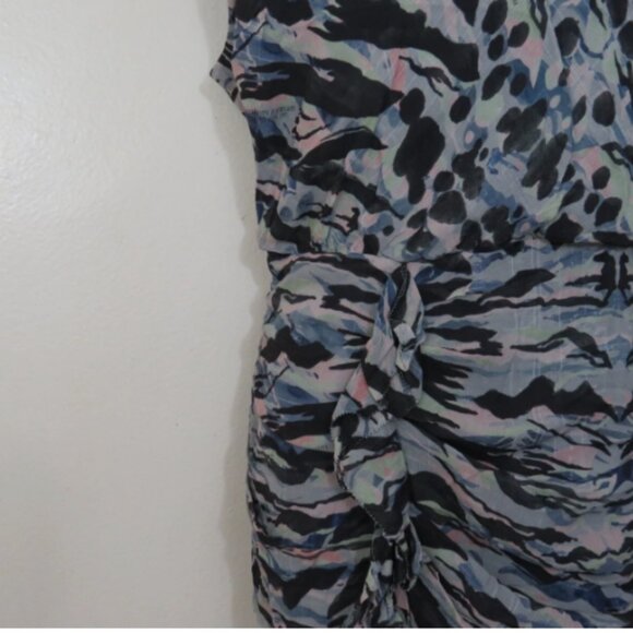 All Saints Sz 8 Lillita Mini Dress Padded Shoulders Split Back Ruched NEW - Picture 6 of 8